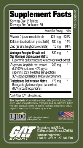 Testrol Platinum, Test Booster for Men by GAT Sport Stamina + Libido + Testosterone Boost, Boron, Vitamin D, Zinc, 60 Tablets