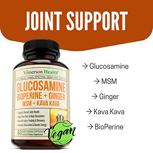 Glucosamine Bioperine MSM Ginger & Kava Kava 100 Vegan Joint Pain