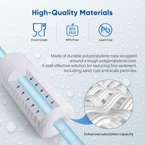 PUREPLUS 5 Micron 10 x 4.5 Whole House String Wound Sediment Filter for Well Water, Replacement Cartridge for 84637, WPX5BB97P, PC10, 355214-45, 355215-45, WP10BB97P, WP5BB97P, 2Pack