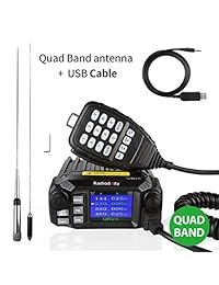 radioddity qb25 Pro Quad Band quad standby Mini Mobile Car Truck Radio, VHF UHF 144 220 350 440 MHz, 25 W Vehículo Transceptor con cable & CD + 50 W Quad Band Antena de Alta Ganancia