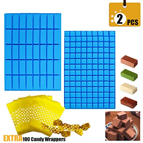 (2 PCS) 126/40 Cavity Square/Rectangle Silicone Candy Mold + 100pcs Gold Polka Candy Wrappers,for Mini Gummy Chocolate Jelly Ice Cube Truffles Pralines Caramels Ganache - Thumbnail 6