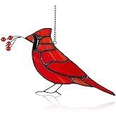 Soaoo Cardinal Gifts Red Cardinal Stained Glass Bird Suncatcher for Women Stained Glass Window Hanging Ornament Suncatcher Handmade Bird Decor Memorial Gift for Mom Grandma Nana(Standing)