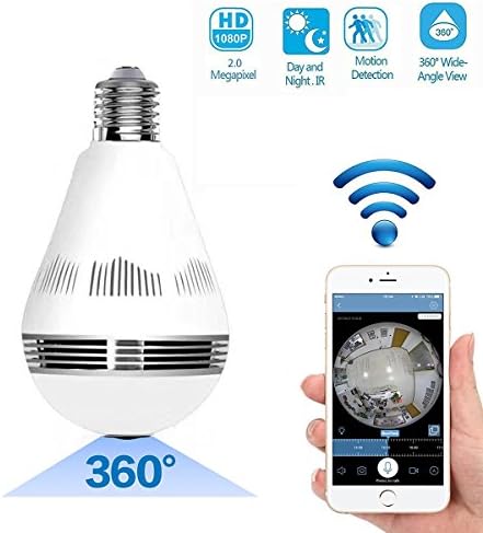 IP Dome Camera Wifi Wireless 360 Degree Full Lighting Panoramic Fisheye Network Cameras With Real Time Monitoring, LED Bulb Indoor/Outdoor Lighting Lamp Wireless Cameras For Home Securit System