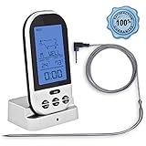 Digital Cooking Thermometer; Food Grade Stainless Steel Single Probe; Wireless Remote Control And Timer; Best For Meat, Poultry Or Fish; Roast, Smoke Or Bake; Barbecue Pit, Steak Grill Or Kitchen Oven