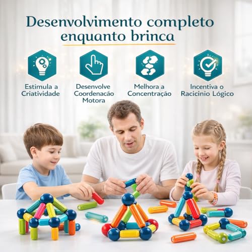 Blocos Magnéticos Infantil 84 Peças Brinquedo Educativo Construção STEM 3D