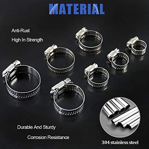 Hose Clamp Set, Glarks 40-Pieces 304 Stainless Steel Adjustable 8-44mm Range Worm Gear Hose Clamps Assortment Kit, Fuel Line Clamp for Water Pipe, Plumbing, Automotive and Mechanical Application