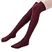 Ordenado Womens Thigh High Socks Extra Long Over the Knee Leg Warmer Cotton Boot Stockings(Wine Red)
