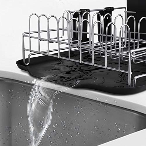 alvorog Dish Drying Rack Large Capacity Dish Holder Rack Microfiber Mat Included Fully Customizable Kitchen Organizer with Removable Drainboard/Cutlery Cup Holder (1-Tier) - Thumbnail 2