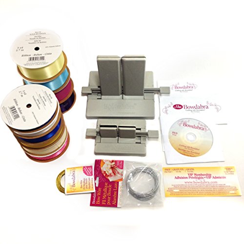 Ultimate Bow Making Kit: Large Bowdabra Bow Maker, Mini Bowdabra Bow Maker, Bow Wire, and 10 Assorted Ribbons (Colors/styles May Vary)