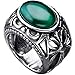 Men's Stainless Steel Oval Crystal Openwork Celtic Cross Ring Band Vintage Gothic Biker Punk Silver Green