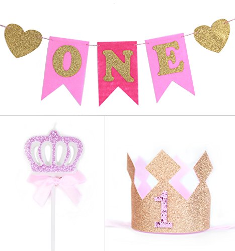 May&june 1st birthday party supplies, pink and gold…