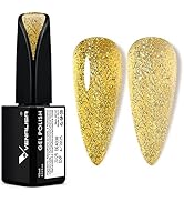 VENALISA 15ml Gel Nail Polish, JD25 Glitter Gold Color Soak Off UV LED Nail Gel Polish Nail Art S...