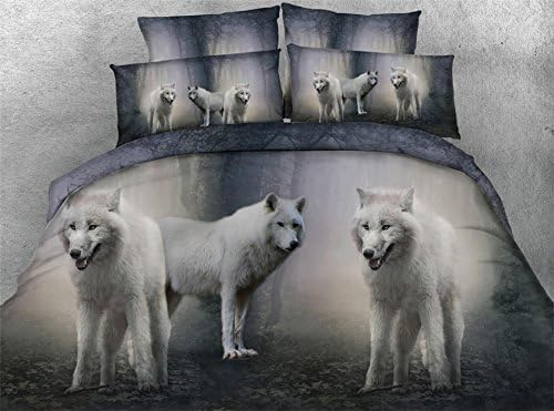 SEIAOING 3D White Wolves Bedding Sets Twin Full Queen King Cal King Size Bedspreads Cool Animal Duvet Cover Set Cotton/Polyester Home Textiles 3 Piece Set (Twin)