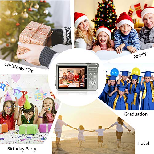 HD Mini Digital Cameras,Point and Shoot Digital Cameras for Kids Teenagers Beginners-Travel,Camping,Outdoors,School (Silver)