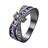Bamos Jewelry Womens Purple ZC Stone Promise Gift Rings Lab for Engagement Wedding Criss Cross Black Gold Plated Ring for Her Size 5-10