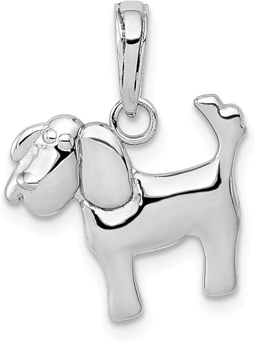 14k White Gold Dog Pendant Charm Necklace Animal Fine Jewellery For