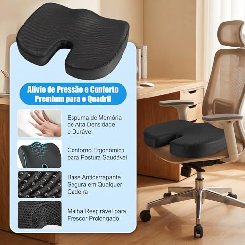 Gavzrt Almofada Ortopédica para Cóccix em Espuma Viscoelástica - Assento Ergonômico Formato U para Cadeira de Escritório e Carro, Almofada Coccix