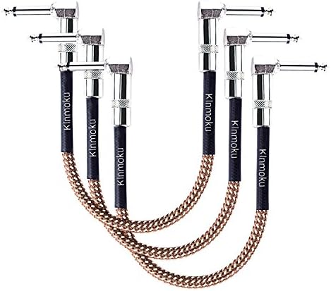 Kinmoku Guitar Patch Cable 1 Feet 1/4 Inch Braided Jacket Audio Signal Cord Effect Pedals Cable Heavy Duty Instrument Jumper Cord Right Angle to Right Angle Jack Cable for Gigs (3 Pack)