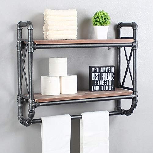 MBQQ 2Tier Pipe Industrial 30" Bathroom Shelves Wall Mounted,Rustic