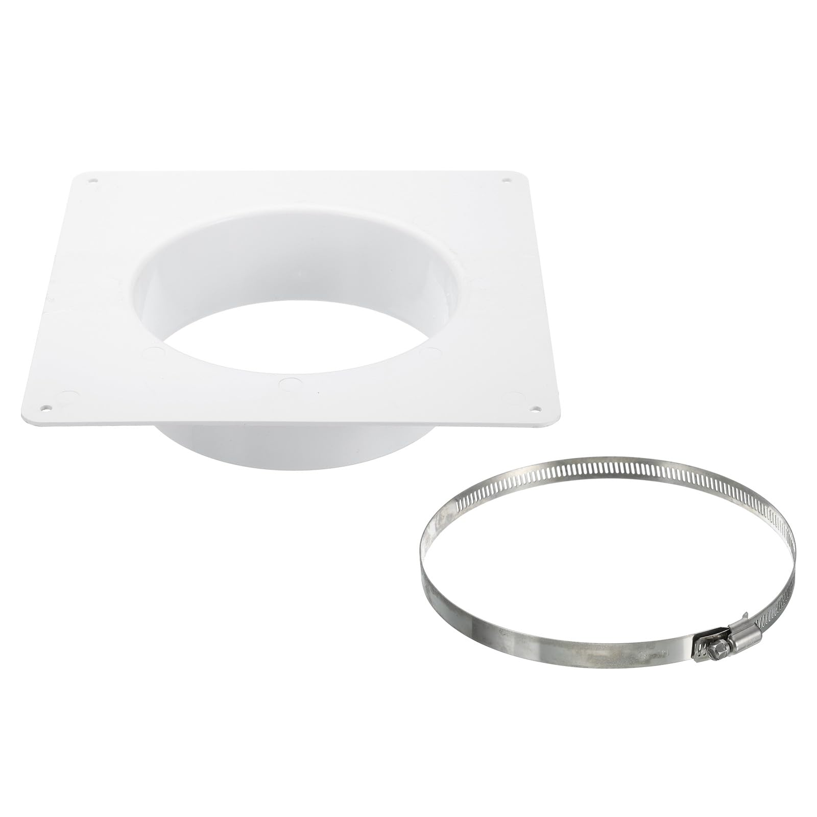 PATIKIL 6" Duct Connector Flange, Dryer Vent Wall Plate Square to Round Straight with Ducting Clamp for Air Heating Cooling Ventilation Exhaust Fan, White