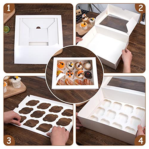 VGOODALL 6PCS White Cupcake Boxes, Cupcake Container 12 Count with Window Bakery Boxes Holding 72 Cupcakes Pastry Box for Birthday Holiday Party Bakery Supplies