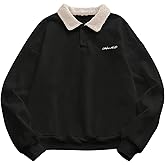 SOLY HUX Men's Letter Embroidery Sweatshirt Long Sleeve Collared Button Pullover Tops Streetwear