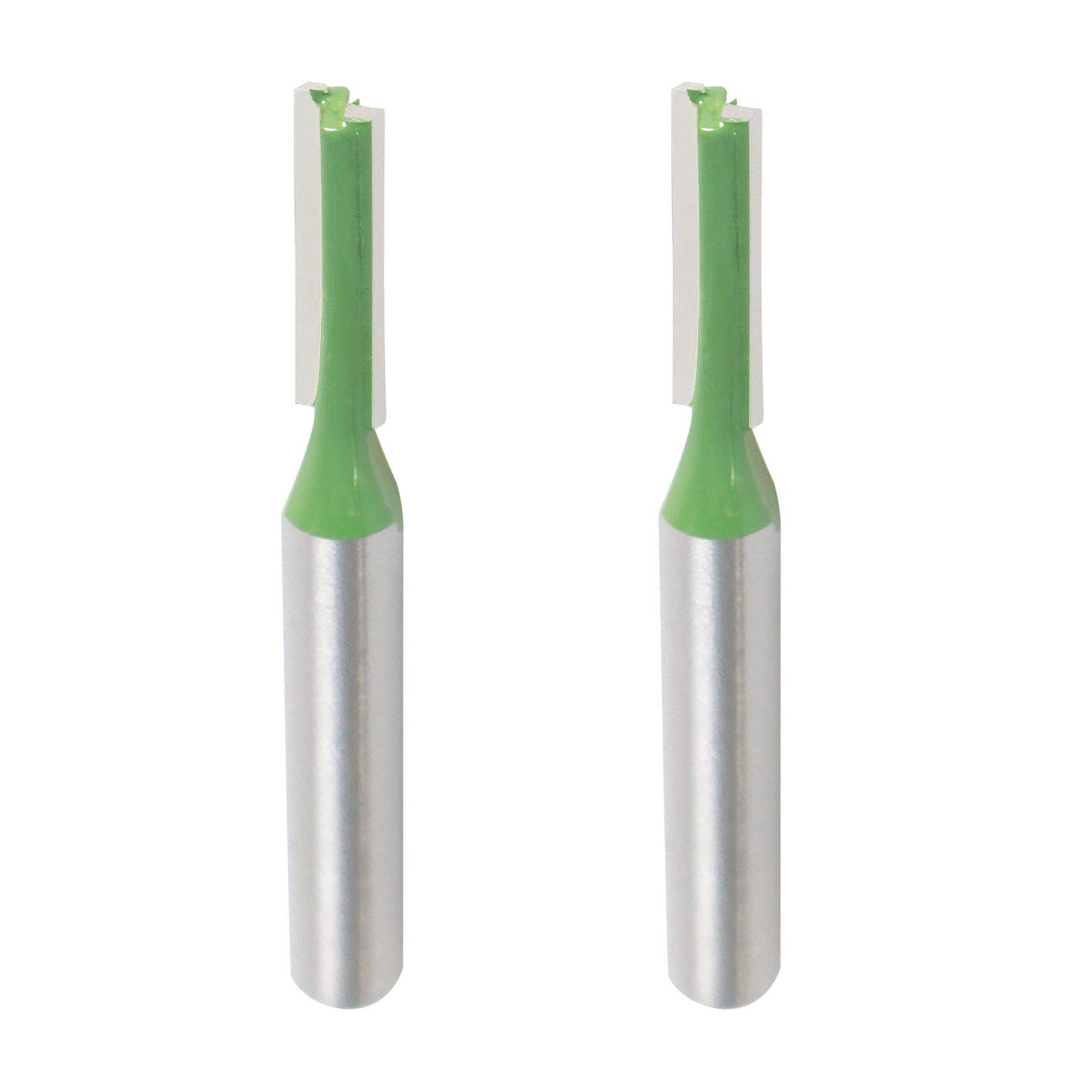 Aopin Router Bit 3/16" Cutting Dia 6mm Shank Dia Double Flute Straight Bit Carbide for Woodworking Milling Cutter Tool, Green, Silver, 2Pcs