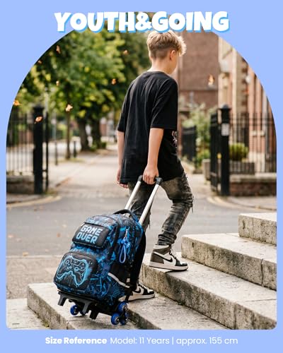 Amythe Backpack Trolley Boys Strap Trolley Large Reflective Modern, Blue, Travel Backpacks | Trolley Strap Large Reflective Waterproof Daypack Multi-Pocket Spacious Sturdy for School Travel Hiking University