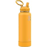 Takeya Actives 40 oz Water Bottle with Straw Lid - Double Wall Stainless Steel Insulation - Dishwasher Safe & BPA-Free - Removable Bumper - Clementine