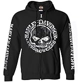 Harley-Davidson Men's Zippered Sweatshirt Jacket, Willie G Skull, Black 30296647