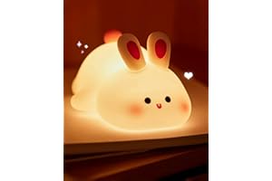 Daixinde Big Face Rabbit Night Light, Cute Bunny Gifts, Silicone Squishy Rabbit Lamp, Rechargeable Dimmable Animal Nightlight, Baby Night Light for Nursery Breastfeeding Bedroom Living Room