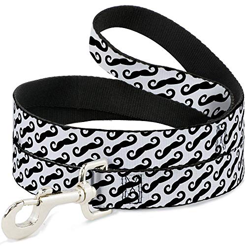 Buckle-Down Pet Leash - Diagonal Handlebar Mustaches White/Black - 6 Feet Long…