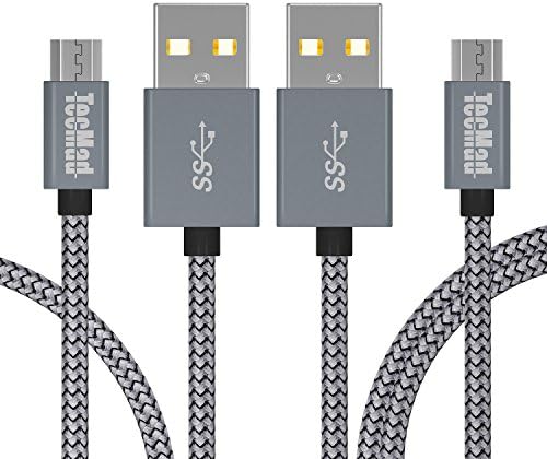 Micro USB Sync&Data Cable TecMad Android Data Cable 2.4A USB Cable for Smartphones Nexus, LG, Sony,Samsung Galaxy,Kindle, HTC, Motorola, PS4 Controller, and More - [2-Pack 1m/3.3ft+2M/6.6ft] Gray