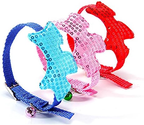 Winwin,Adjustable New Polyester Collar with Bell Cute Hippo Blingbling Spangly 11.8" for Small,Medium Dogs &amp; Cats,Random Color Steel Clip,No Fade,Teddy,Pomeranian Collors Steel Clip