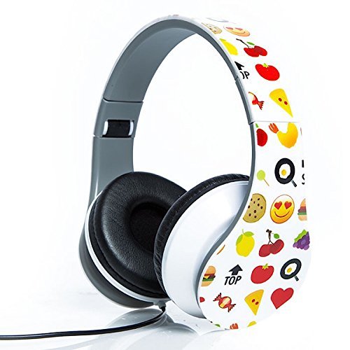 Emoji Folding Fatheads Stereo Headphones Smiley Faces Food White