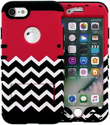 iPhone 8 Case, Damask Dog Paw Cow Deer Duck Camo Aztec Anchor Chevron Tiger Giraffe Owl Hybrid Shockproof Impact Kickstand Cover Over Skin for iphone 8 (dark pink block chevron/black)
