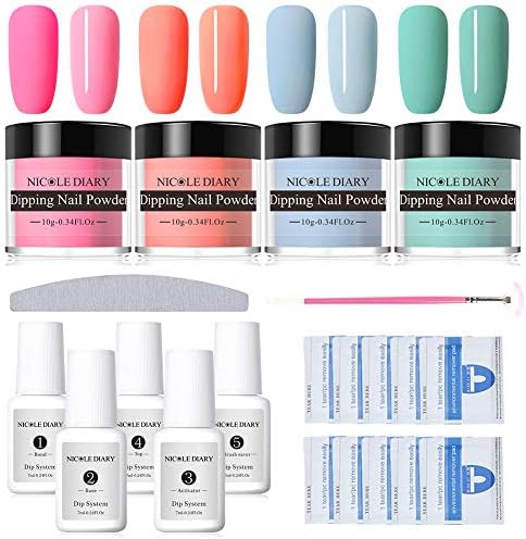 NICOLE DIARY Dipping Nail Powder System Dip Glitter Nail Starter Kit Acrylic Sandy Powder French Tips Nail Decoration Supplies UV/LED Lamp Free Nail Art Essential Kit (Set 3)
