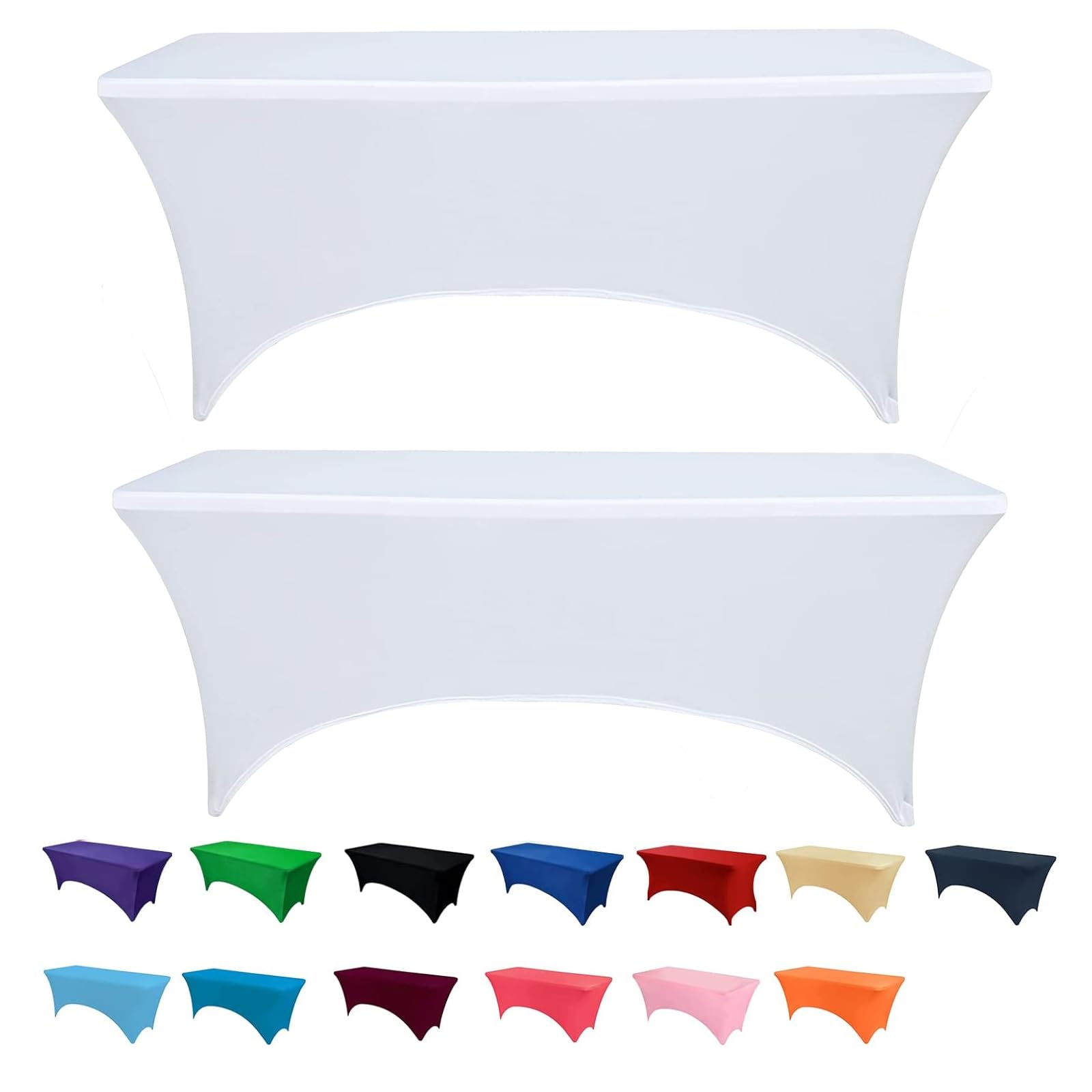 Newthinking 6FT Stretch Tablecloth for Craft, 2 Pack Spandex Stretch Table Cloth, Washable and Wrinkle Resistant Market Stall Table Cover for Banquet Folding Table Event Wedding, White