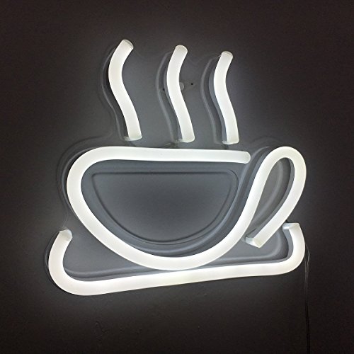 Neon Signs Coffee Cup LED Sign LED Neon Light Sign Coffee Bar Beer Pub 10" 8.6" (or 25cmX22cm) Coffee Signs for Shops, Hotels, Liquor Stores | No use of Toxic Neon (White) (Coffee Cup)