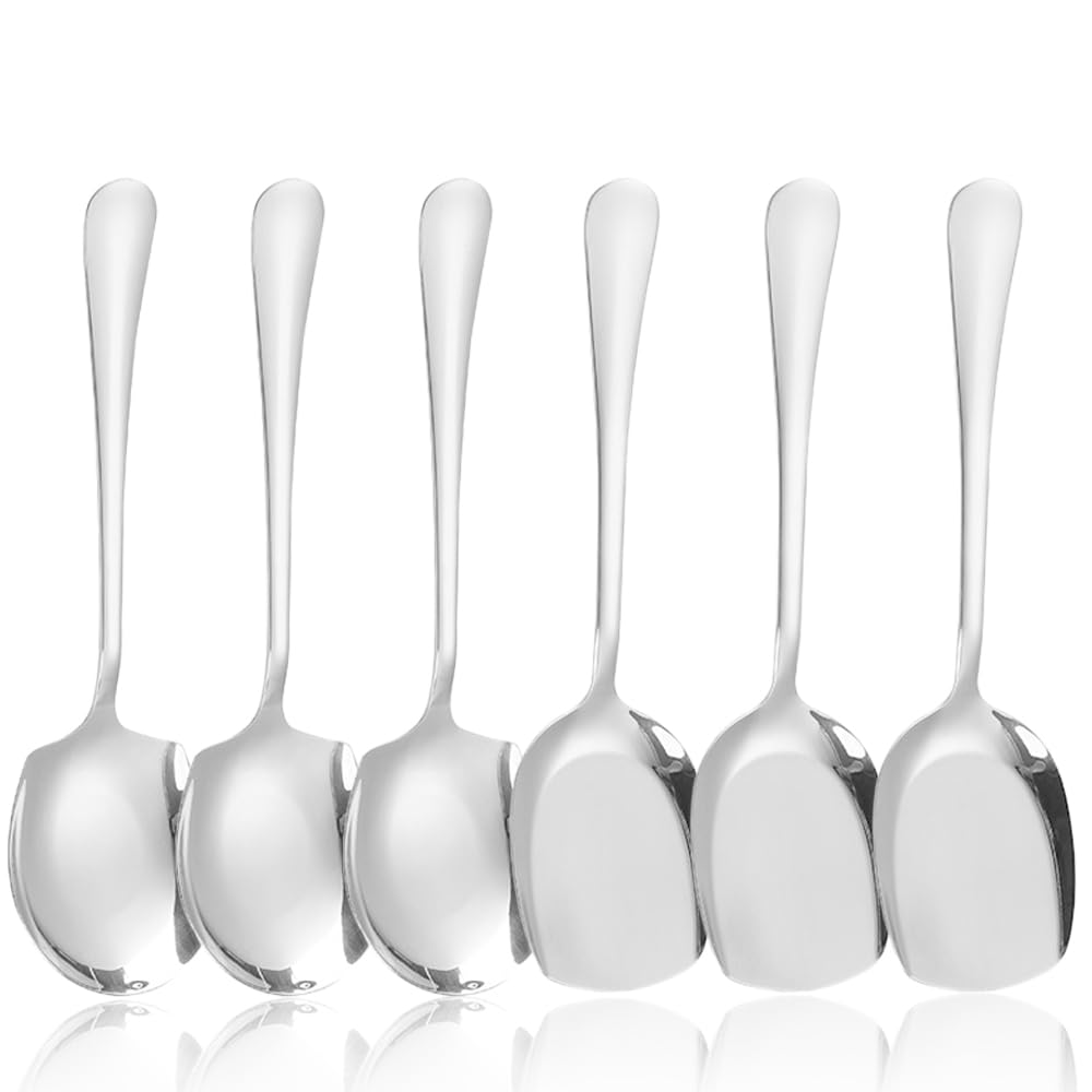 6 Pcs Large Serving Spoons, Buffet Serving Spoon Stainless Steel, Long Handle Soup Spoons, Cooking Spoon Dining Spoons for Kitchen Cooking Banquet Restaurant
