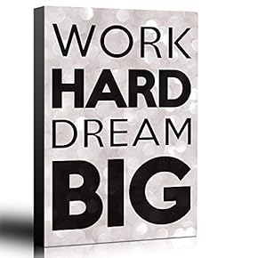 Bold Inspirational Quote Work Hard, Dream Big on Champagne Bokeh Background - Home and Dorm Room Art - Canvas Art Home Art - 12x18 inches