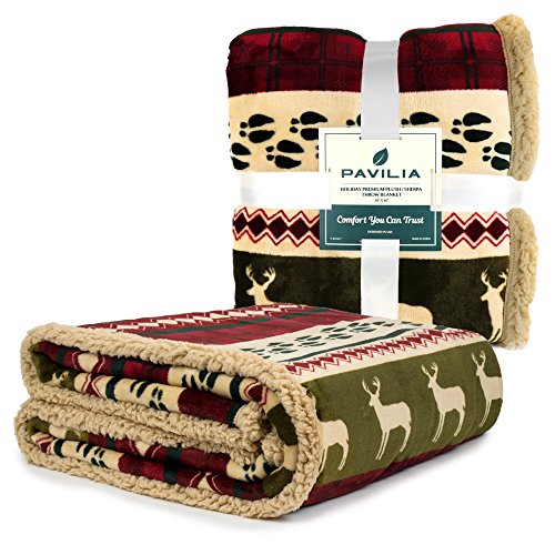 PAVILIA Premium Christmas Blanket Sherpa Fleece Throw Plush Christmas