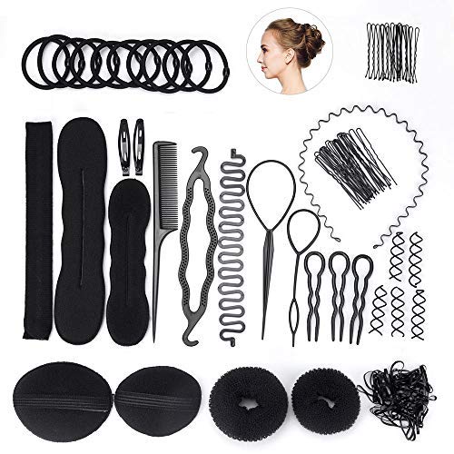FEPITO Hair Styling Design Accessories Set Hair Modeling Tool Kit Spiral Hair Bun Maker Braid Tool for Girls Women Fashion Hair Design DIY