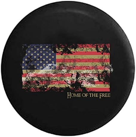 Spare Tire Cover Vintage Distressed American Flag - Home of The Free - Patriotic Pride fits Jeep or Camper RV Accessories 30 in