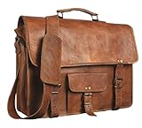 SKH 15-Inch Touch Pocket Leather Messenger Laptop Case Satchel (Brown)