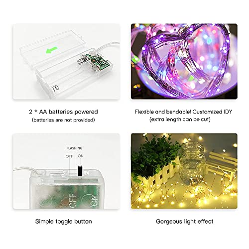 String Lights, Waterproof LED String Lights,2 Pack 20ft 60 LED Festival Decorations Crafting Battery Powered Copper Wire Starry Fairy Lights (Multicolor)