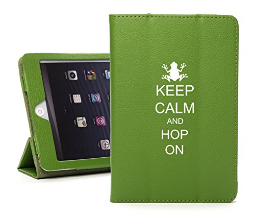 For Apple iPad Mini 4 Green Leather Magnetic Smart Case Cover Keep Calm and Hop On Frog