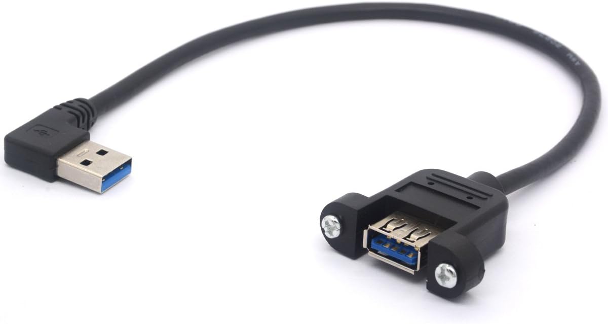 Right Angled USB 3.0 Panel Mount Cable USB3.0 Male To Female with M3 Screw Panel Mount Extension Cord For Industrial Computer PC 30CM (Left)