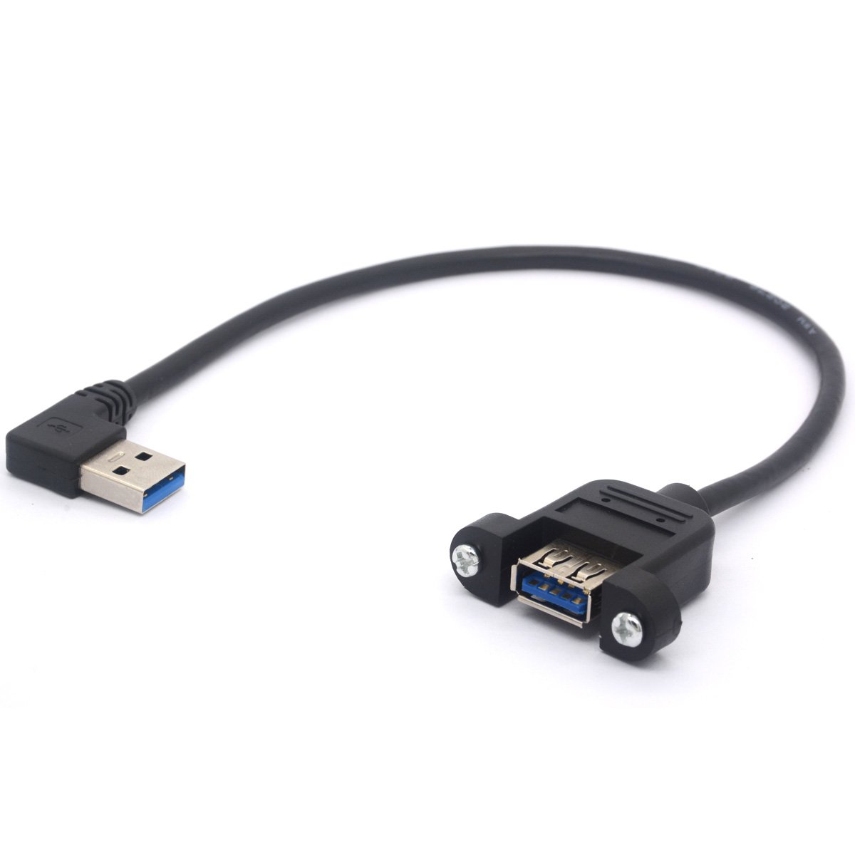 Right Angled USB 3.0 Panel Mount Cable USB3.0 Male To Female with M3 Screw Panel Mount Extension Cord For Industrial Computer PC 30CM (Left)
