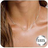FUNEIA 925 Sterling Silver Necklace for Women Trendy Dainty Real Silver Chain Necklace Simple Thin Box Chain Beaded Chain Snake Chain Herringbone Necklaces Jewelry 14/16/18 Inch
